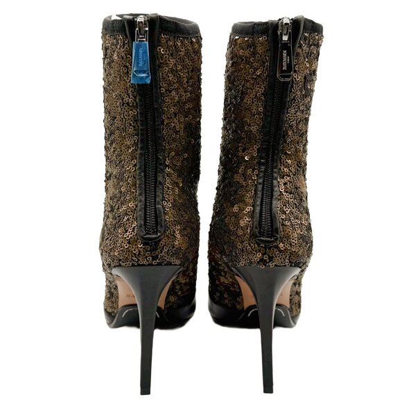 Brand New Balmain Fay Leather and Sequin Ankle Bootie in Black and Bronze - Picture 9 of 13
